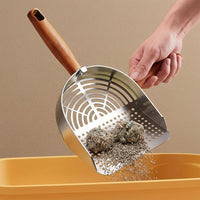 Litter Scooper and Metal Sifter with Rectangular Head, Stainless Steel Cleaner for Multi-Cat Household, Easy Clean Hanging Hole Storage Design