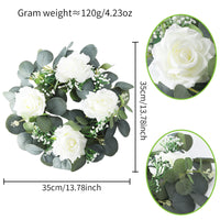 Artificial White Rose and Eucalyptus Wreath for Home Door Wall Decor