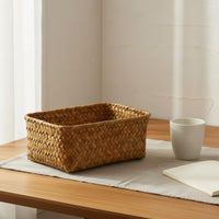 Rectangular Straw Basket Natural Tan Household Organizer Tabletop