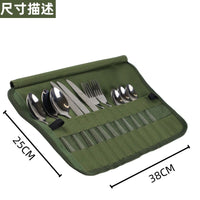 Outdoor Camping Utensil Storage Bag Large Capacity Canvas Hanging Bag Stainless Steel Cutlery Roll
