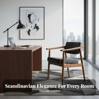 Wooden Dining Armchair with Padded Rear Nordic Design Upholstered Chair Thick Cushions Contouredd Armrests for Families