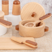 Wooden Toy Kitchen Set Materials Wooden Kitchen Role Play Toys Easy Storage Toy Pots and Pans for Kindergarten