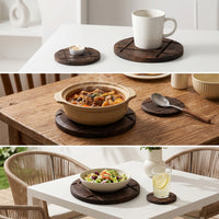 2 Pieces Wooden Hot Pad Thick Hot Pad with Carved Groove Solid Wood Tableware for Dining Table, Kitchen Counter