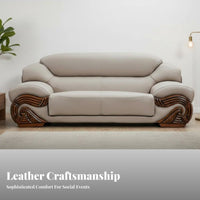 3-Seater Settee European design Carved Frame Couch Genuine Leather Upholstery Sofa for Homeowners, Families, Formal Sitting Area, Hotel Lobby, grand estate