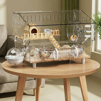 Large Hamster Cage with House Shape, Clear Acrylic Hamster House for Dwarf Hamsters, Easy to Clean Indoor Transparent Acrylic Hamster Cage