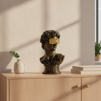 Bust with Glasses Crackle-Finish Male Bust Compact for Tabletop, Home Decorators