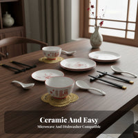 Ceramic Dinnerware Set, Chinese Style Tableware, Wedding Gift Box, Red Festive Bowls & Chopsticks, Home Use