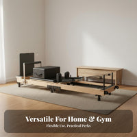 Space Saving Foldable Pilates Reformer Solid Wood Frame Pilates Reformer with Wooden Box Professional Grade Home Core Training Machine Full-Body Workout for Adults, Beginners, Gym