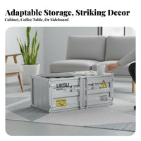 Utilitarian design Shipping Container Chest Metal detailing Trunk Coffee Table Large Capacity Storage Furniture Multi-Functional for Interior Decorators, Business Owners, Living Room, Office Lounge, Cafe, Entryway