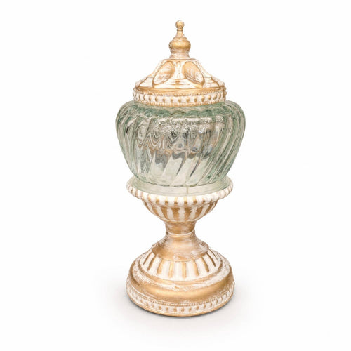 Ribbed Glass Lantern Distressed Finish Vintage Glass Lantern White and Gold
