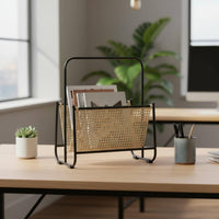 Magazine Rack Minimalist Design Woven Newspaper Stand Versatile Metal Frame Book Holder for Office, Living Room