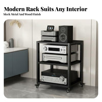 1 Piece Amplifier Stand Heavy Duty Audio Rack Steel Frame Rolling Equipment Stand Stable Multi-tier Storage Suitable for Audiophiles Home Theater Living Room