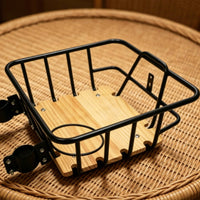 Metal Bike Basket Cup Holder Wood Base Basket Heavy Duty Vehicle Accessory for Commuting