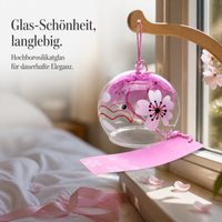 Japanese Style Glass Wind Chime with Cherry Blossom Design, Decorative Hanging Ornament for Gifts and Home Decor