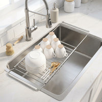 Extendable Dish Rack and Retractable Bowl Drainage Rack, Carbon Steel Dish Drainer, Space Saving Over Sink Home Storage for Various Sinks