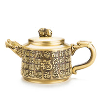 Brass Teapot Ornament Embossed Teapot with Dragon Handle Antique Retro Styled Decor for Collectors, Tabletop Display, Tea Room, Bookshelf