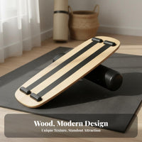 Adjustable Stoppers Wooden Balance Board Sturdy Wood Construction Roller Balance Board Portable Core Strength Coach Non-Slip Surface for Snowboarders, Athletes, Surfers, Home Gym, Physical Rehabilitation, Office