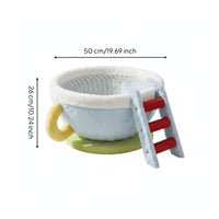 Pet Bowl Bed Bowl-Shaped Cat Bed with Handle Cute Feline Resting Place for Living Room