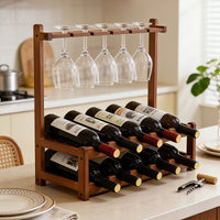 Wooden Wine Rack, Bamboo, Foldable, 1-Tier, Holds 3 Bottles, Hanging Wine Glass Rack, Display Stand
