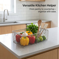 Hanging Basket Metal Wire Storage for Pantry Organisers and Garage 304 Stainless Steel with Handle for Kitchen Cupboards