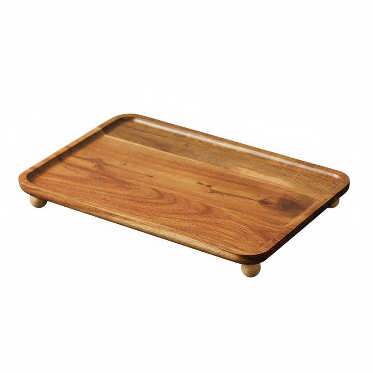 Acacia Wood Vanity Tray Stylish Design Wooden Catchall Tray Raised Edge Entryway Key Holder Plate for Desktop, Coffee Table