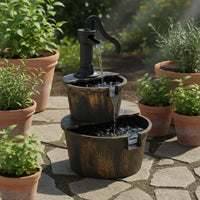 Wood Barrel Fountain Waterproof Solar Garden Fountain Anti Aging for Yard, Patio