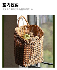 日式藤编厨房姜蒜收纳筐厨具挂篮室内小物收纳壁挂篮手提小花篮