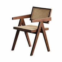 V-Leg Cane Armchair Sturdy Wood Frame Dining Chair Retro and Design Ergonomic for Homeowners, Adults, Restaurant, Kitchen