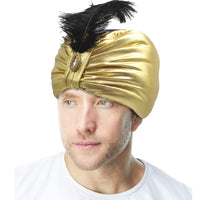 Foil Bright Indian Hat with Feathers, Arab Turban Hat, Novelty Costume Decoration