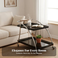 2-Tier Rolling Trolley Transparent Design Mobile Furniture Movable with Casters Vintage Retro-& Aestheticd for Students, Bedroom