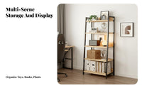 Multifunctional Freestanding Multi-Tier Display Shelf Easy Assembly Industrial Bookshelf Adjustable Feet Freestanding Bookcase Anti-Tip Kit Included for Study Room, Bedroom, Kitchen