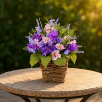 Violet Lavender Door Hanger Family Appreciation Day Gift Artificial Flower Hanging Basket Ready to Hang Artificial Hanging Flower Basket for Porch