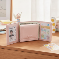 Korean Style Bowknot Short Wallet for Women, Cute Foldable Buckle Coin Purse with Card Holder