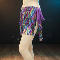 Belly Dance Hip Scarf Sequined Sequin Tassel Wrap Multi-Layered Fringe Dance Skirt for Dancers, Parties, Festivals