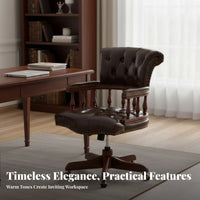 Leather Upholstery Carved Wood managerial Chair High rear Support Rolling Task Chair Vintage Design Office Furniture Height Adjustable for managerials, Professionals, Students, Study Room, Library, Work