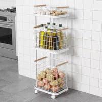 Kitchen Cart with Wire Baskets 3-Tier Rolling Cart Compact Wire Basket Trolley for Pantry