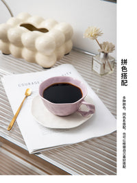 不规则高级感咖啡杯碟陶瓷高颜值马克杯商务拉花咖啡杯手捏杯