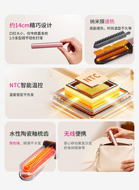 Mini Hair Straightener Brush, 2-in-1 Straightening and Curling, USB Powered