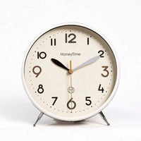 Large Arabic Numerals Desktop Analog Clock Dot Minute Markers Round Desk Clock Tabletop Stand Easy to Read Metal Rim