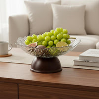 Pedestal Fruit Bowl Multi Functional Petal Rim Fruit Plate Raised Base