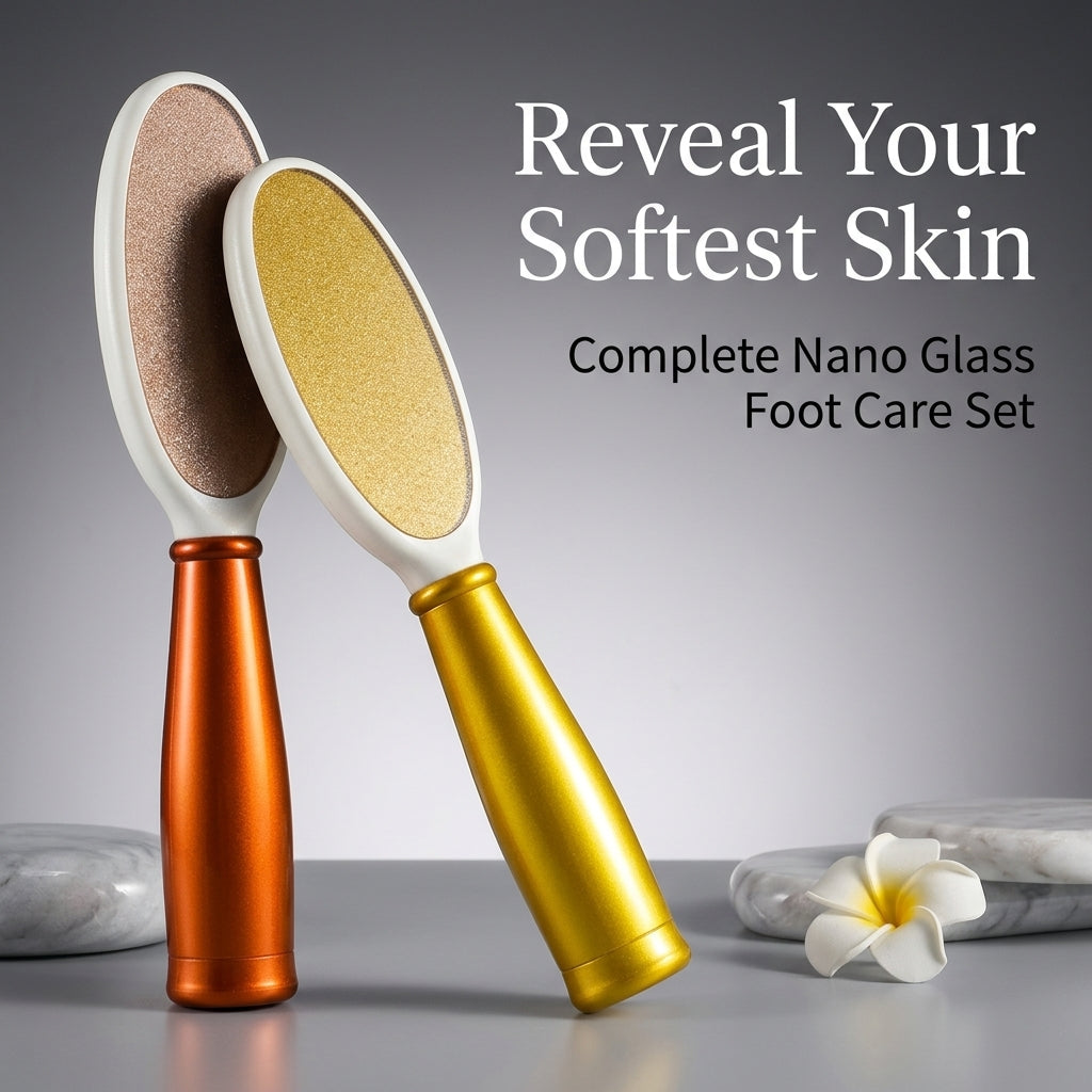 Professional Cracked Heels, Nano Pedicure Kit, Washable Reusable Scrubber Set, 4 Piece Handle Filer Peeler