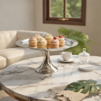 Pedestal Dessert Stand with Raised Rim Reflective Serving Platter Non-Porous