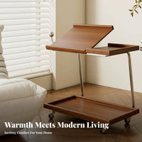 Rolling End Table with Storage 2-Tier Design Convertible Bookstand Trolley