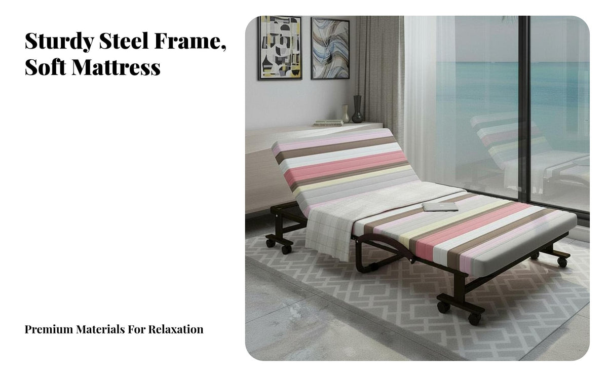 Portable Rest Cot Foldable Design Single Folding Bed Space-Saving Single Person Futon Bed for Office Workers, Small Apartments, Guest Room