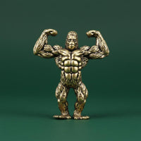 Brass Gorilla Figurine Textured Surface Creature Decor Gold-Toned