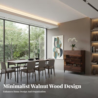 Solid Wood Construction Black Walnut Wine Cabinet Multi-Purpose Sideboard Buffet Cabinet Glass Display Doors Dining Room Sideboard Sturdy and Long-Lasting for Homeowners, Interior Designers, Families, Hallway, Kitchen, Villa, Hotel