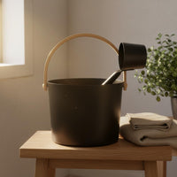 Black Sauna Pail with Bamboo Handle Traditional Design for Steam Room