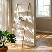 Leaning Ladder Shelf Space-Saving Leaning Shelf with Bamboo Frame Bamboo Ladder Bookcase Slim Furniture Vertical for Living Room