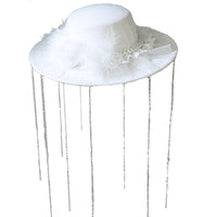 White Bridal Hat with Bow and Tassel
