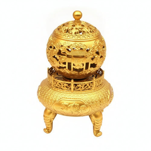 Three-Leg Scent Vessel Spherical Heat-Resistant Ornate Brass Scent Vessel